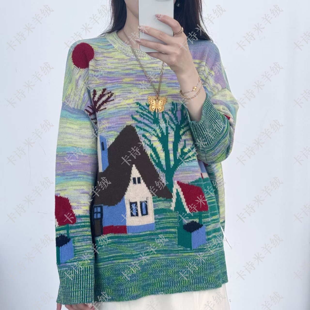 【卡诗米羊绒】25267小房子时尚山羊绒100%高定轻奢女款宽松上衣