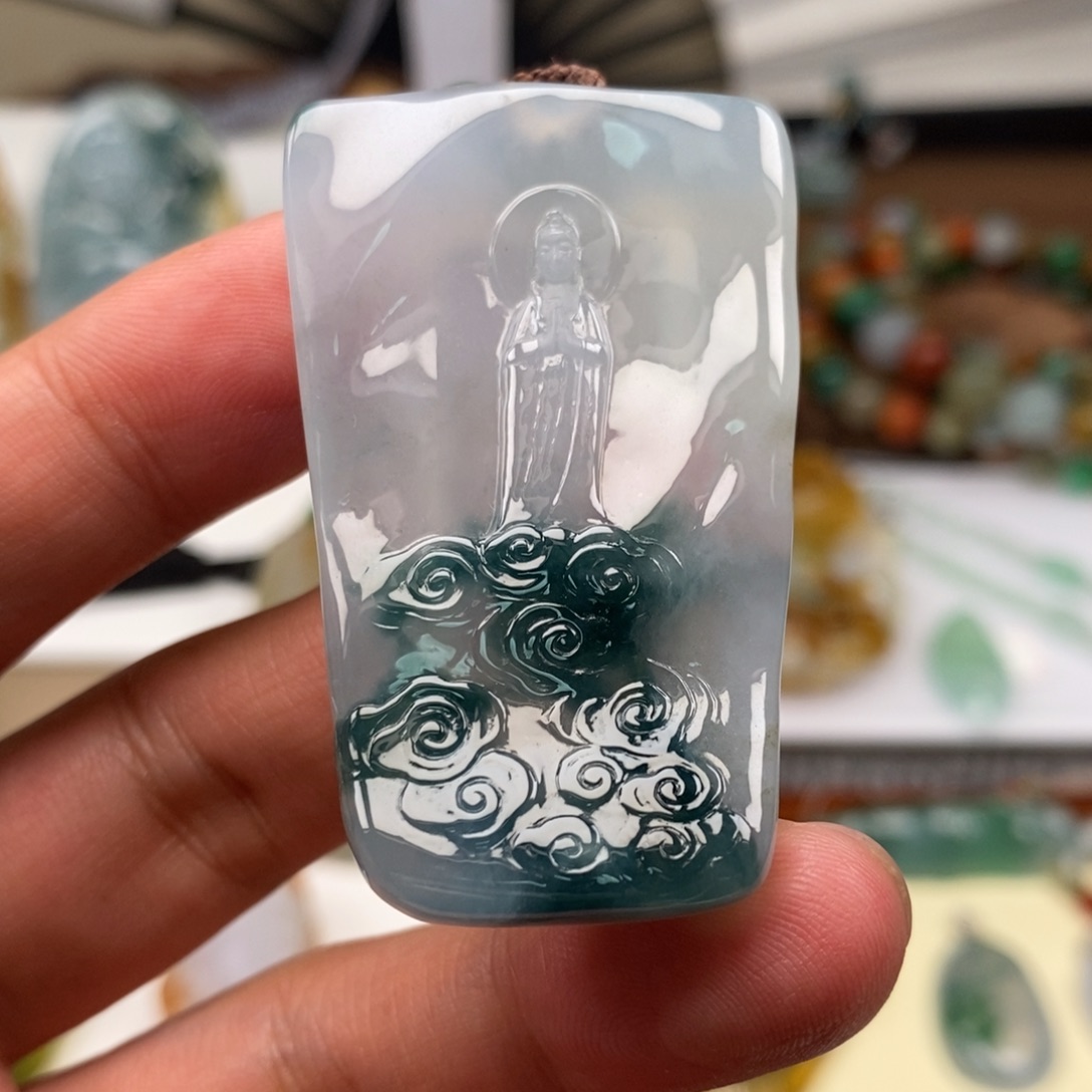 翡翠颈饰未镶嵌缅甸天然翡翠冰胶蓝花自在