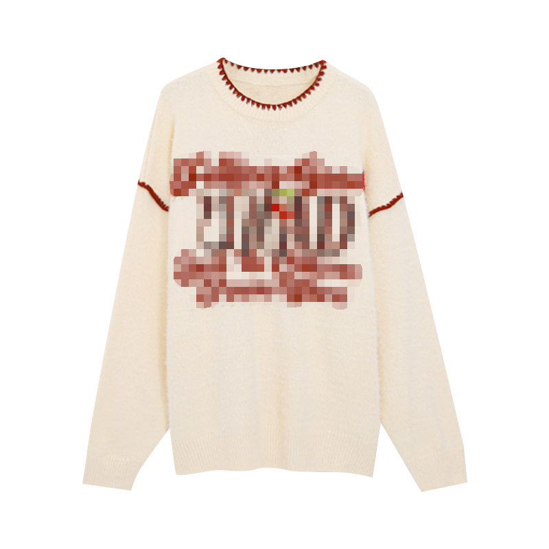 大码女装复古刺绣圆领毛衣胖mm秋冬慵懒风宽松针织上衣