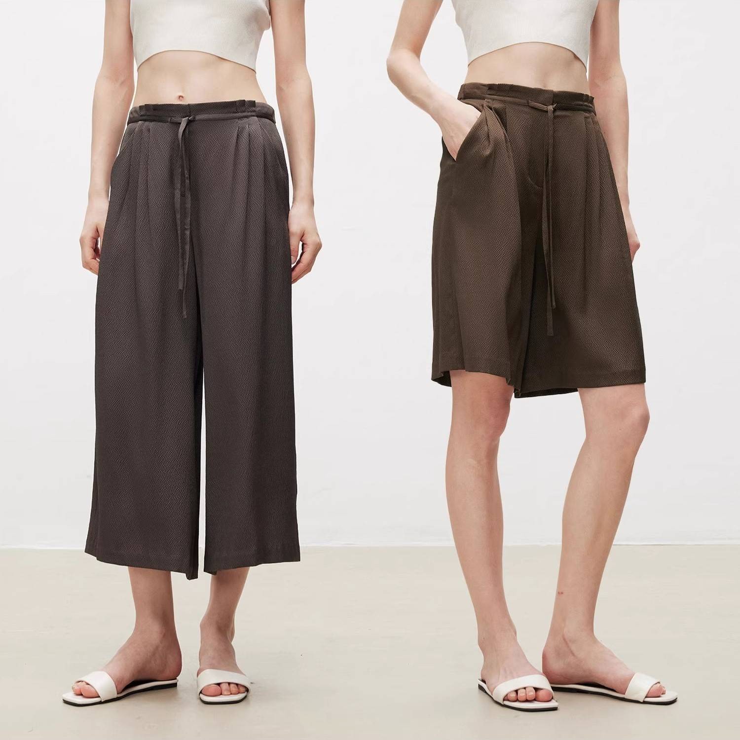 MARIUS"珍珠裤"薄款阔腿裤休闲摩卡复古休闲百搭时尚