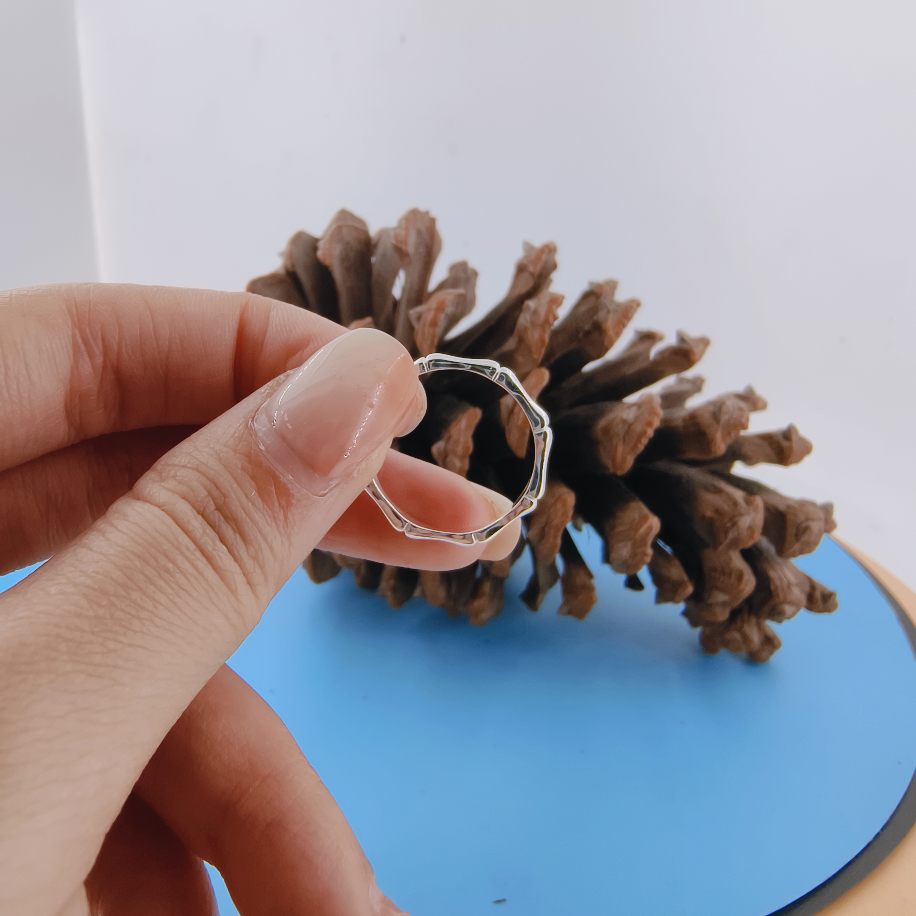 足银戒指 999纯银竹节戒指女素圈指环小众设计闭口足银