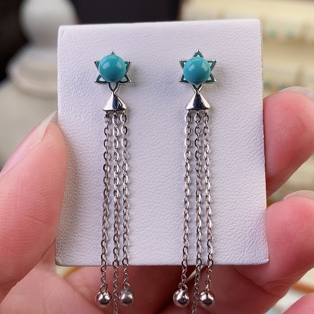 绿松石耳饰银S925镶嵌