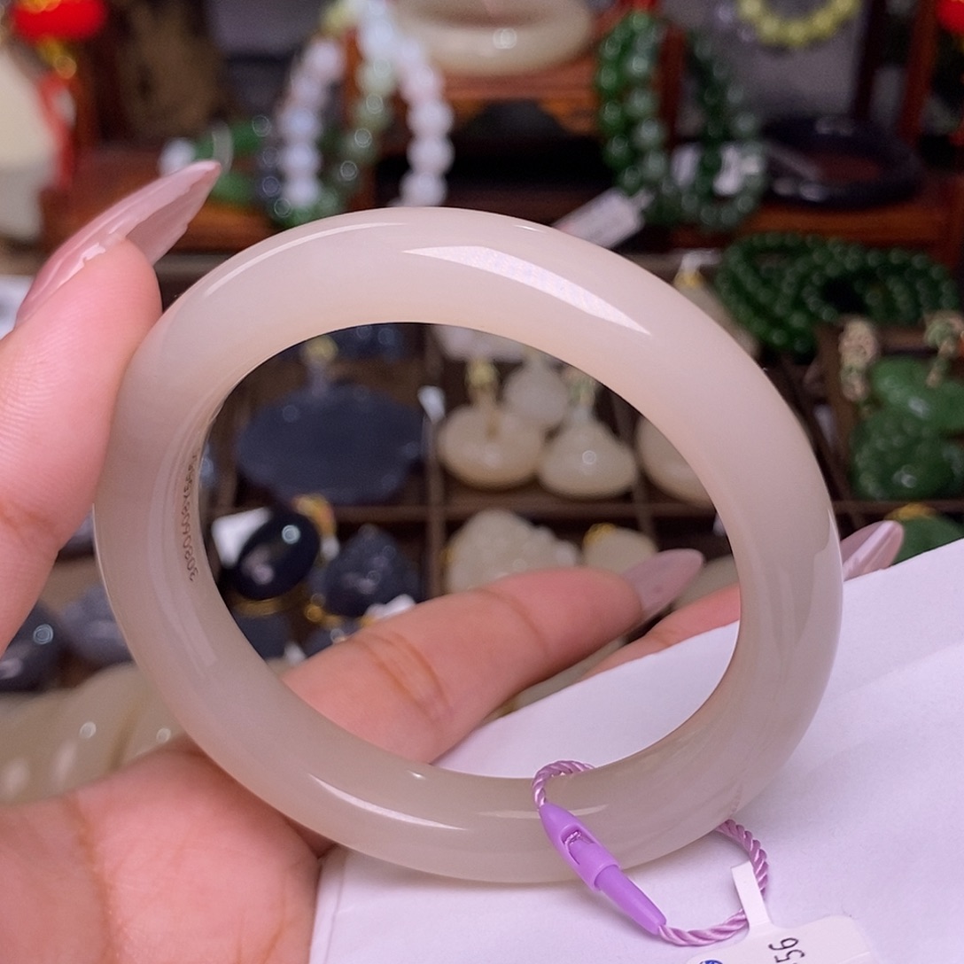 和田玉藕粉老料收藏手镯55未镶嵌