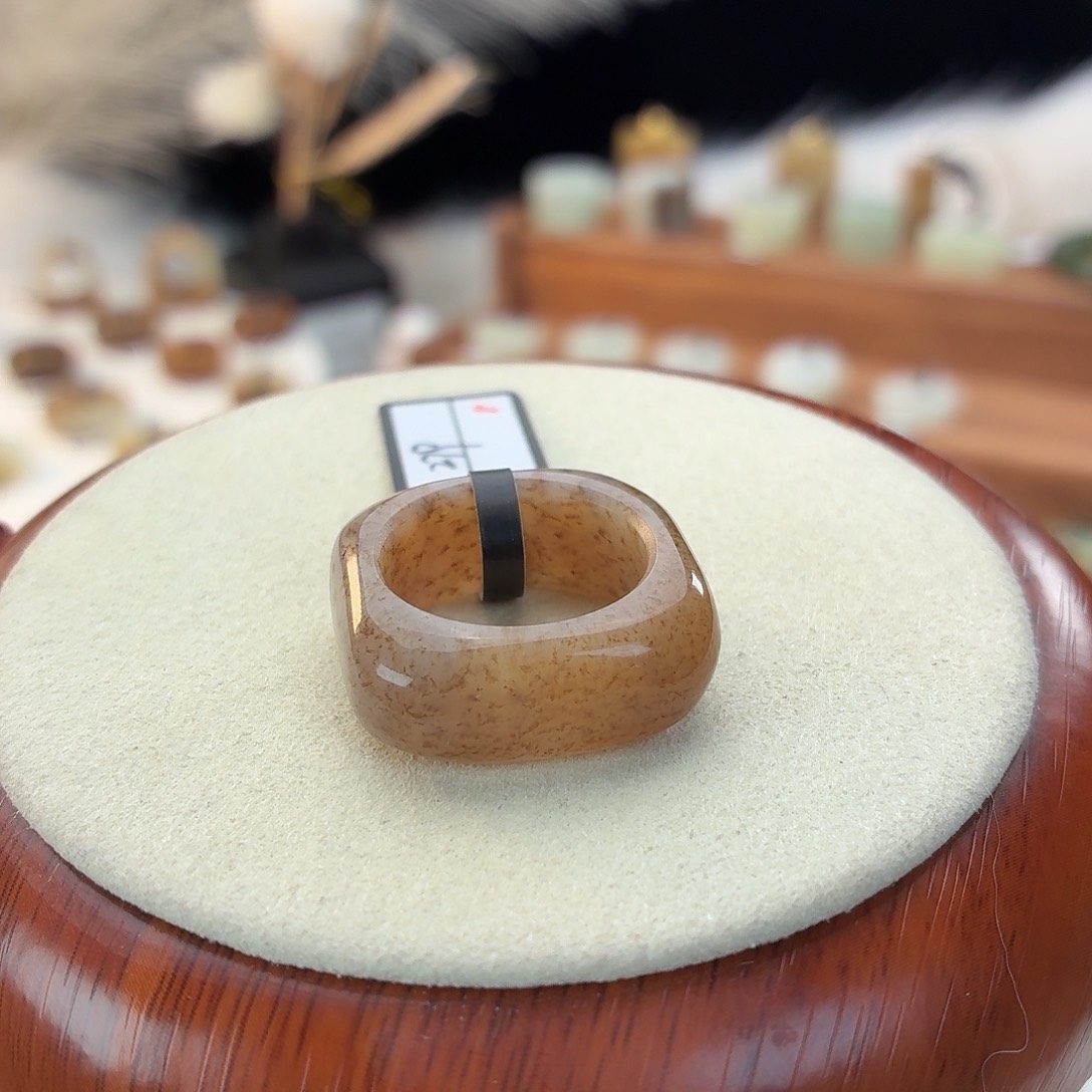 和田玉未镶嵌戒指i11复古咖糖方圆17.7mm