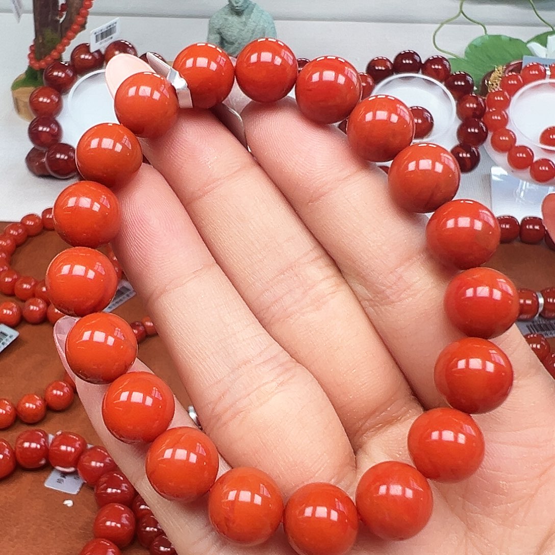 南红玛瑙未镶嵌手串精品 瓦西满肉柿子红卡10mm+