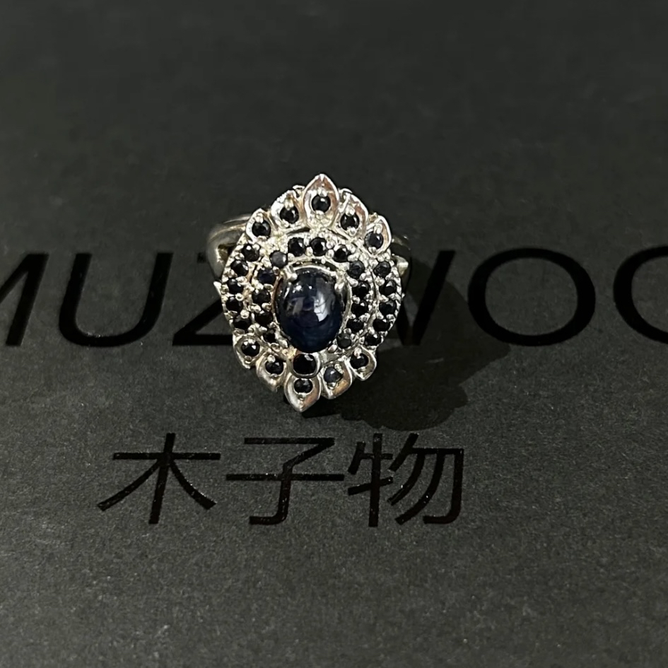 925银戒指 木子物·海外系列s925银手作天然小蓝孔雀翎造型戒指