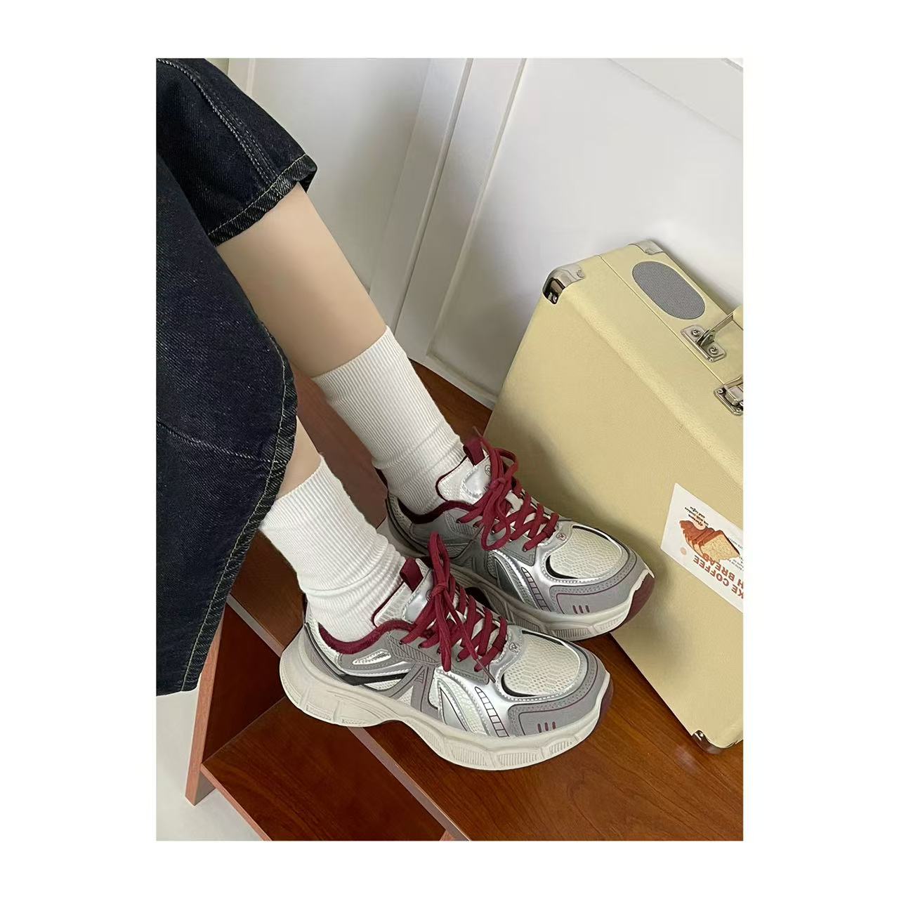 厚底老爹鞋女2025加绒新款韩版百搭系带休闲运动鞋-3140-1