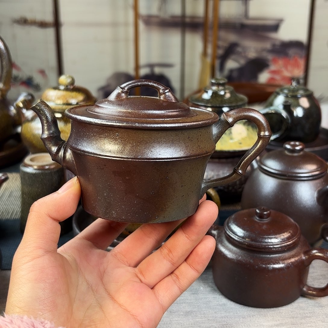 壶柴烧紫砂壶天青竹节