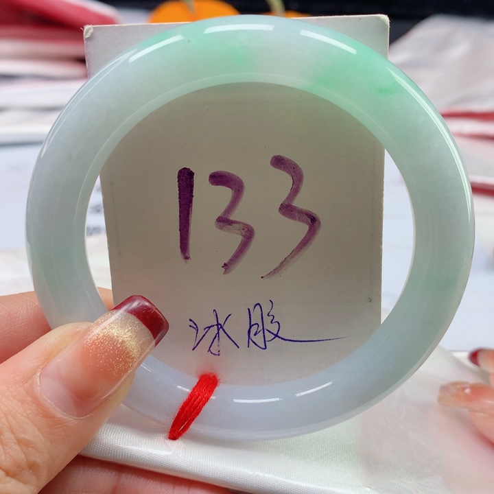 翡翠手镯未镶嵌天然翡翠圆条57圈口