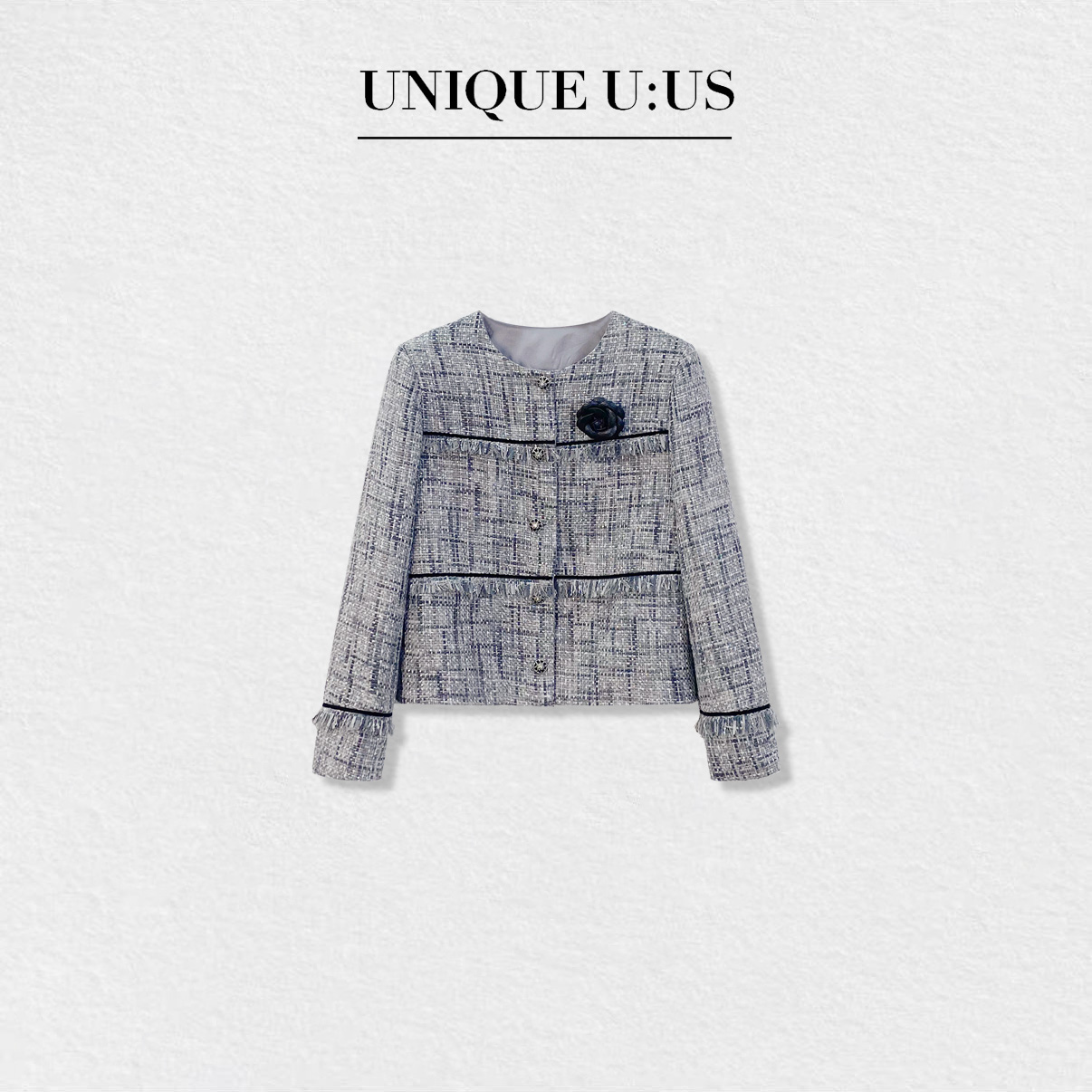 【梦梦】典雅之礼新款经典纱线编织小香玫瑰胸针气质外套2010511