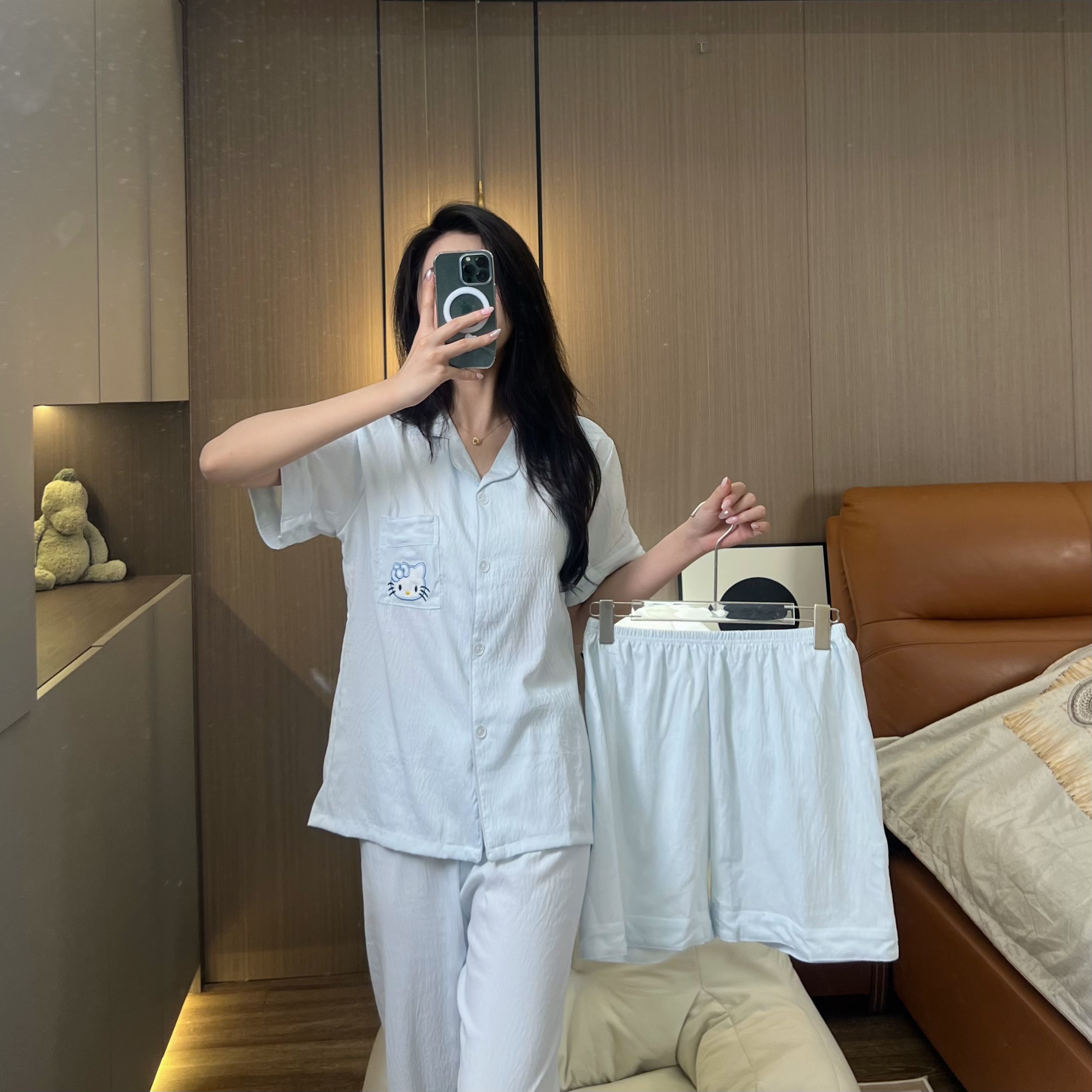 【蓝Kitty】新款短袖春季夏季家居服女款睡衣韩版ins风三件套学生