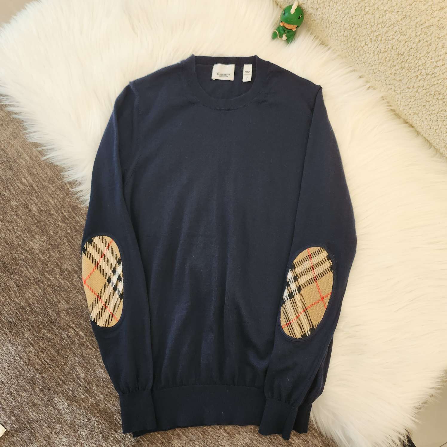 99新 BURBERRY/博柏利 Y3383 格纹补丁袖套头毛衣毛衫 S码