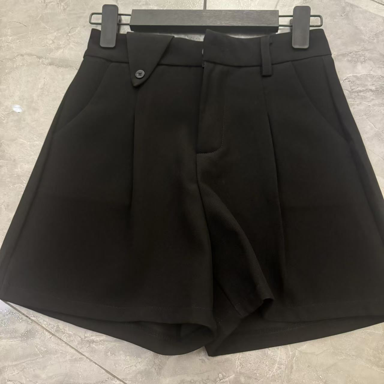 轻职风休闲风高腰三分裤微弹短裤黑色气质网红西装