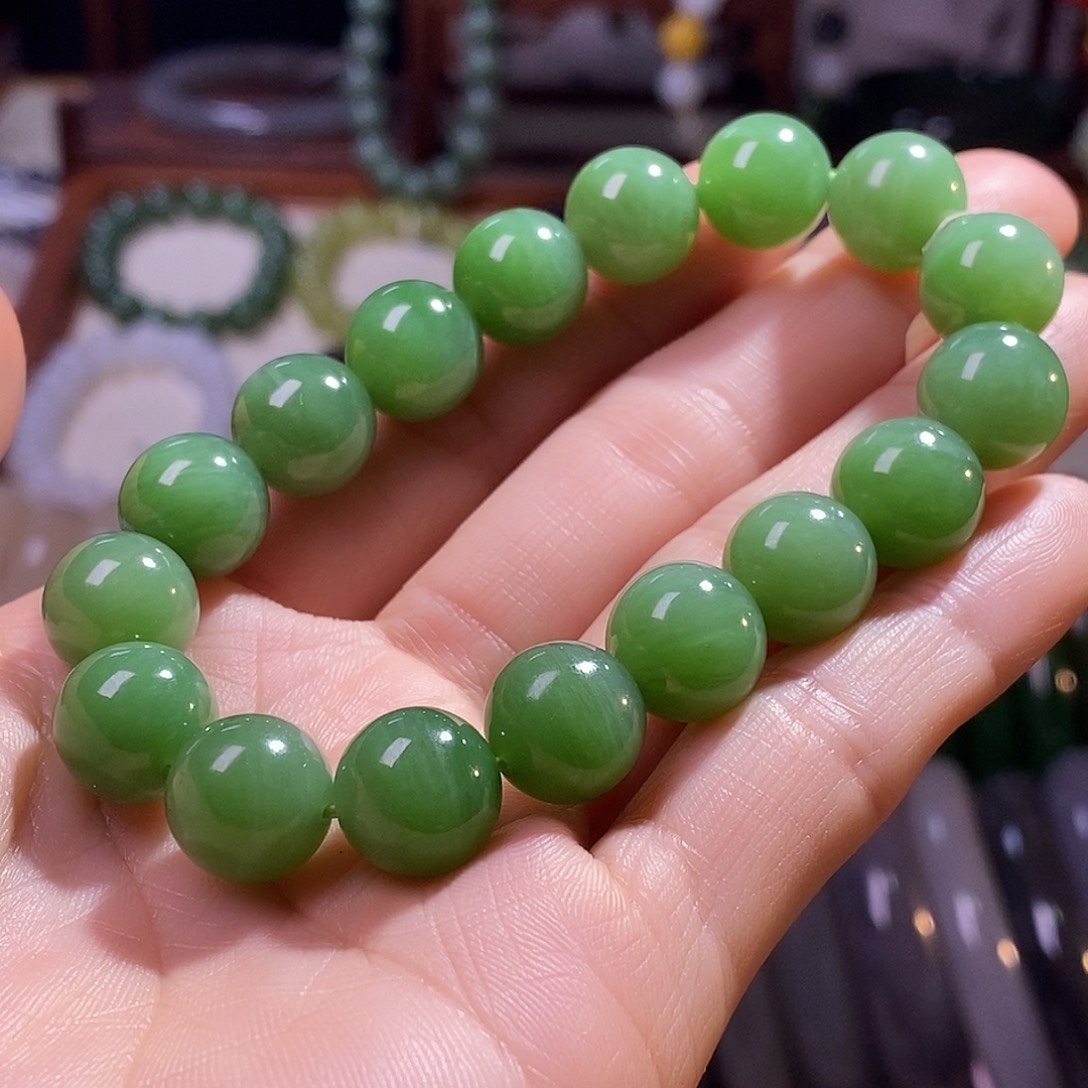 颈饰未镶嵌和田玉碧玉粉绿12mm手串