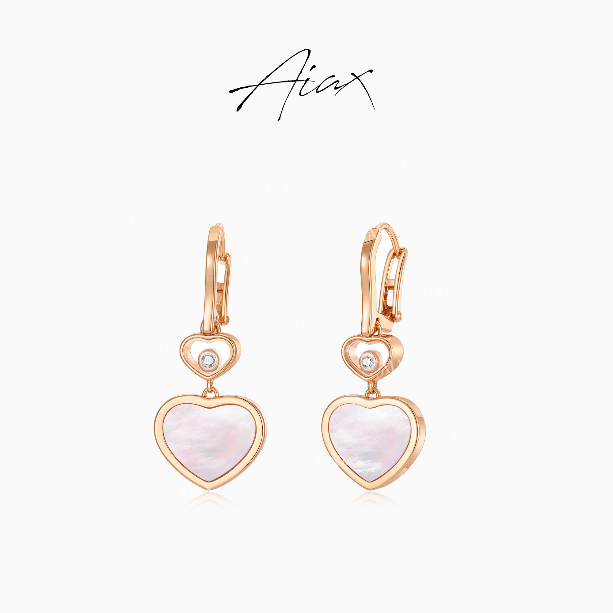 AIAX 【双心】2025新款简约百搭高级感粉色爱心耳环TSL1747