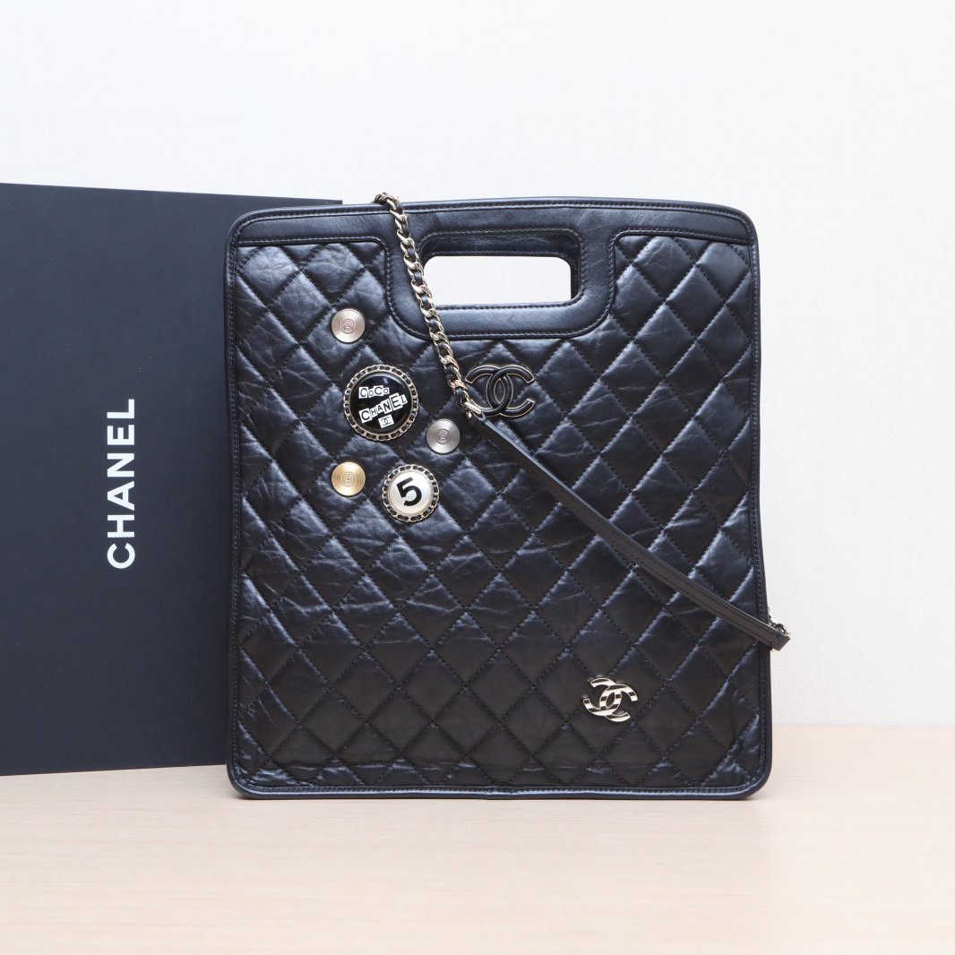 95新 Chanel/香奈儿 【小花Han】20P 手柄托特 竖版 黑色 29开包