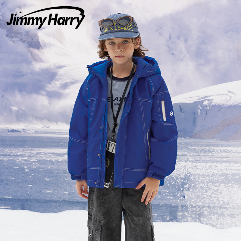 吉米妈【蓝色风暴】中大童极寒羽绒服防水中长款防风加绒加厚DY2579