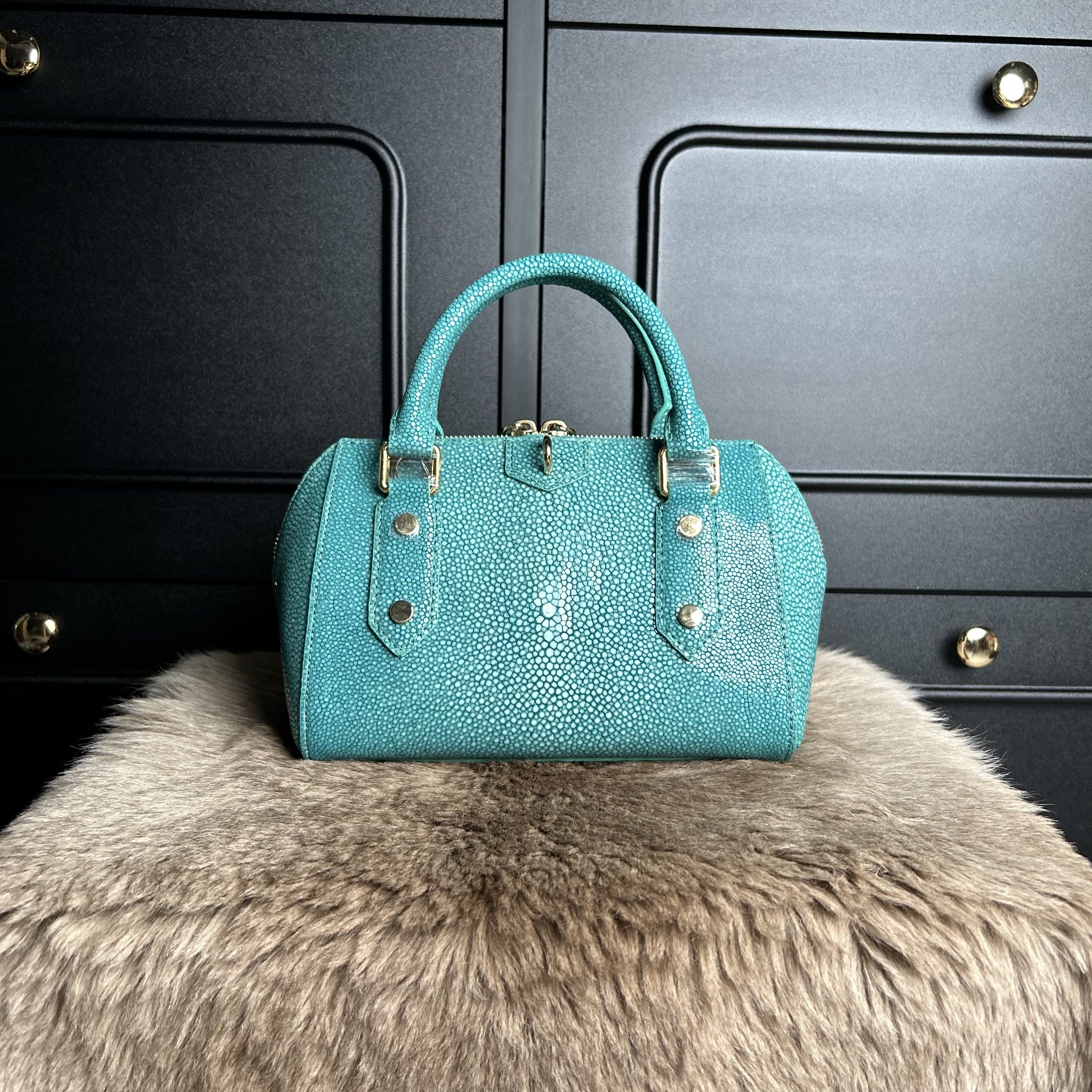 深海珍珠鱼皮女包简约时尚百搭女士鱼皮手提单肩斜挎包气质真皮包