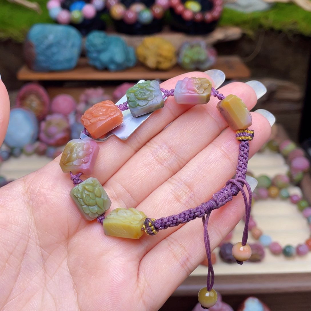 玛瑙/玉髓未镶嵌珠宝半成品盐源玛瑙牡丹花手绳