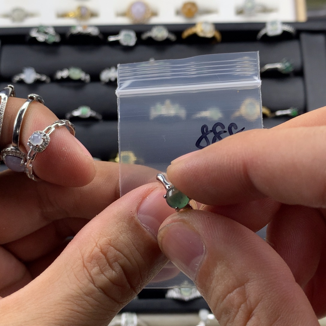 翡翠银S925镀金镶嵌戒指888