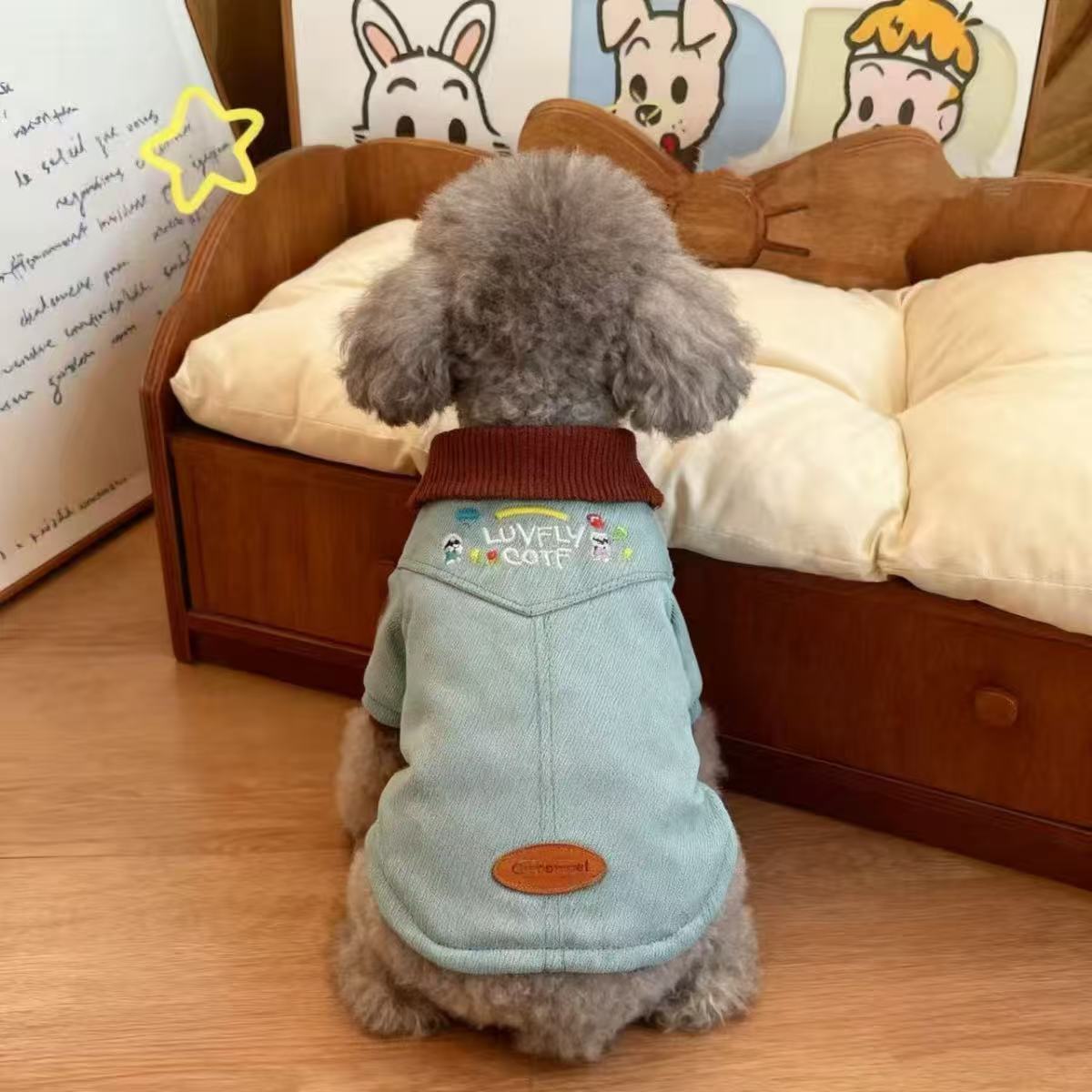 宠物衣服狗狗牛仔马甲毛绒猫咪秋冬保暖加绒背心