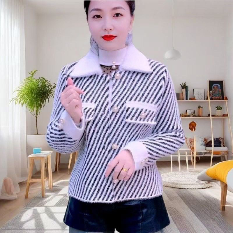 2025春秋新款时尚百搭宽松显瘦洋气立领女休闲短外套针织衫上衣