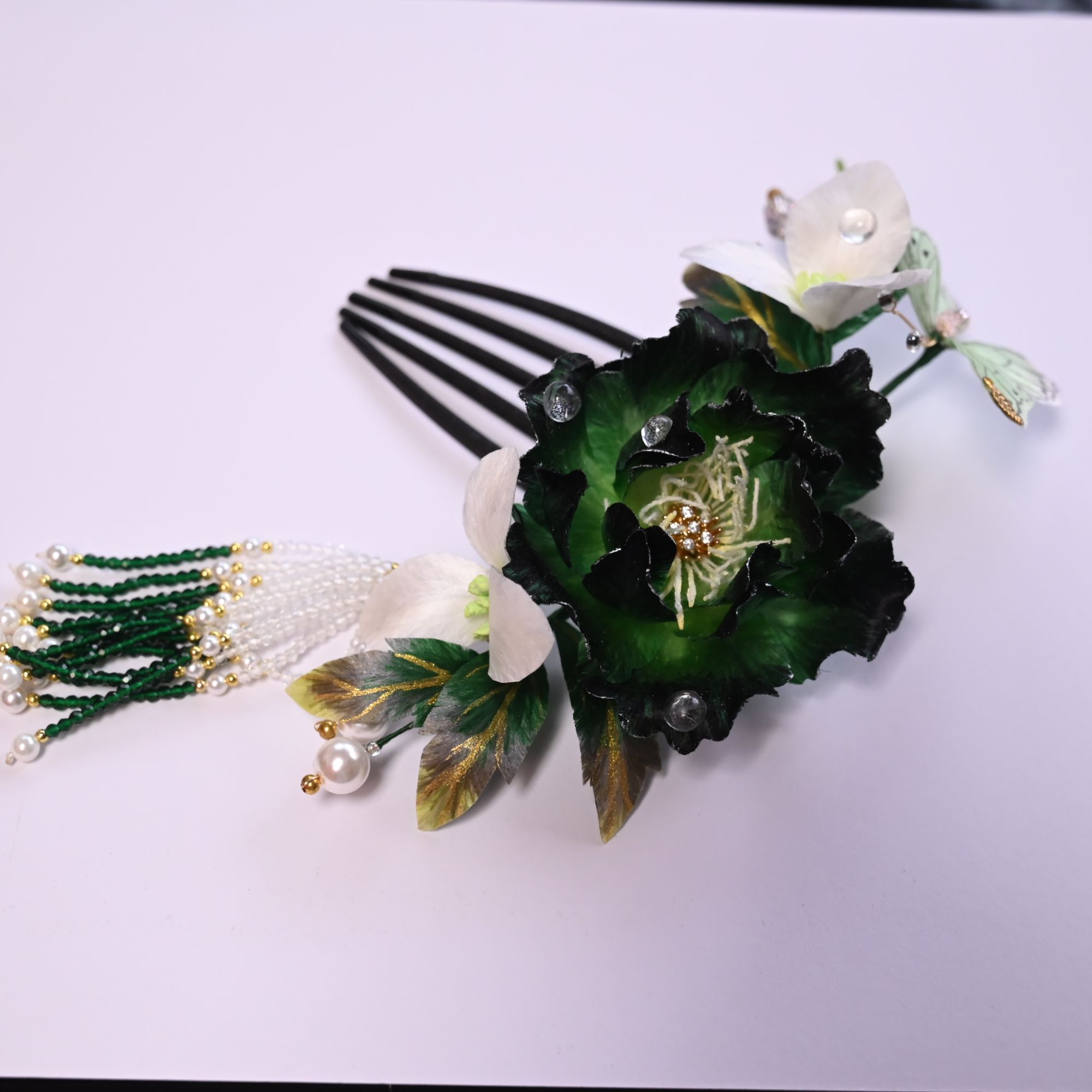 【孔雀绿】刺绣纯手工非遗插梳发簪