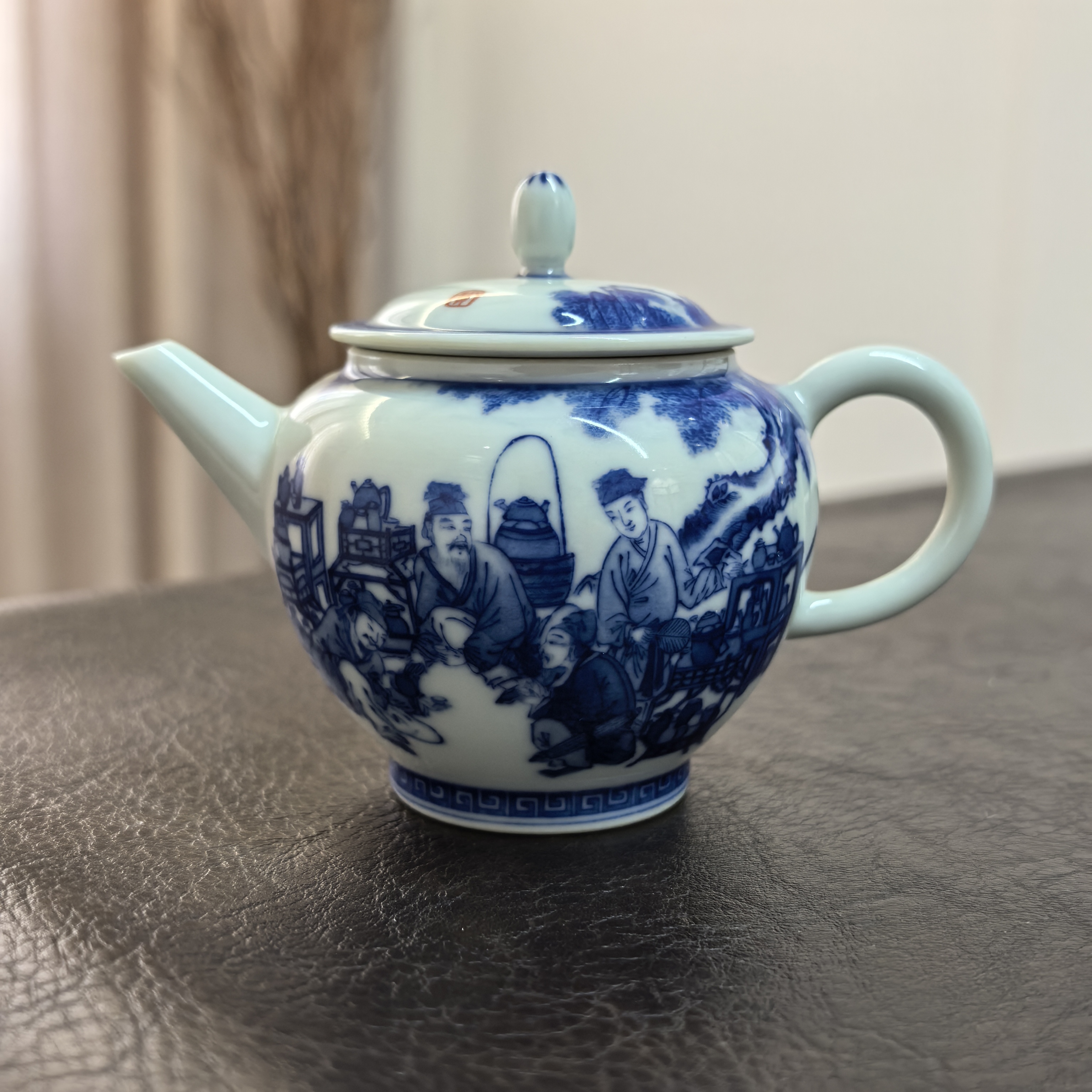 景德镇 仪贤堂 柴窑手绘青花松下斗茶图小茶壶陶瓷壶泡茶壶