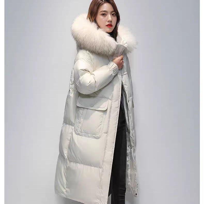 329-1 中长款羽绒服 女 年冬季新款真毛领时尚大牌纯色保暖外套潮