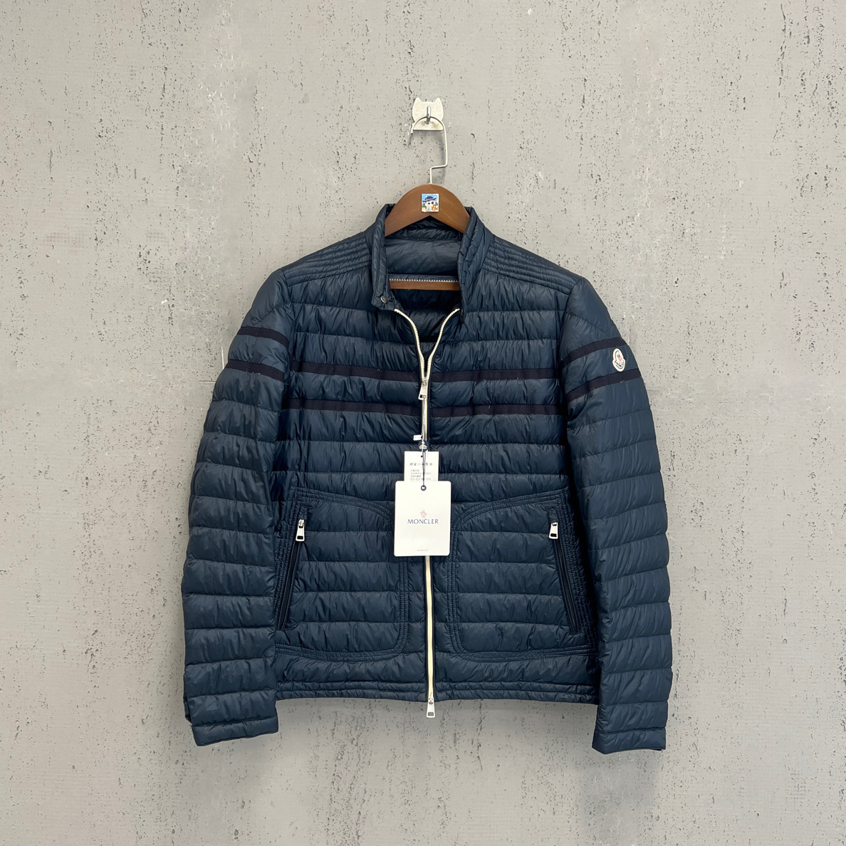 99新 MONCLER moncler蒙口蓝色织带拼接薄款羽绒服4码