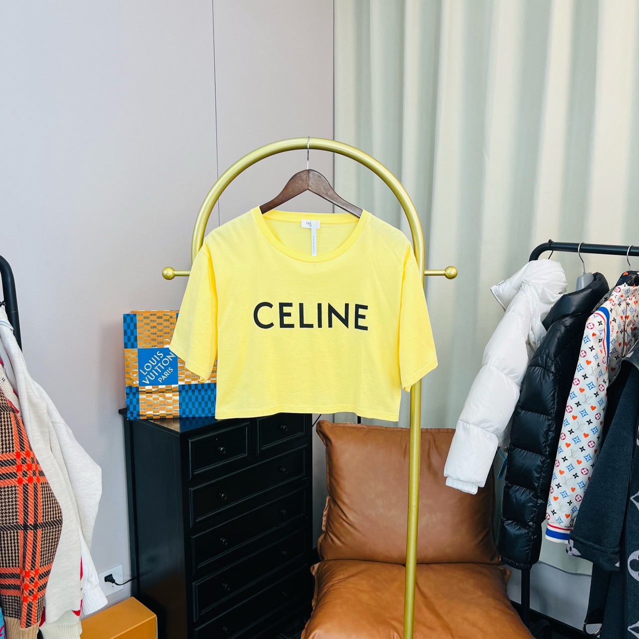 99新 Celine/思琳 黄色大logo短袖 L码 99新/无配件