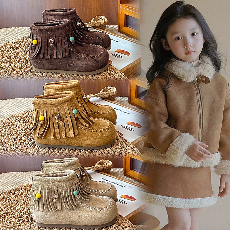 儿童马丁靴2025秋冬新款时尚百搭舒适女童小短靴休闲风流苏勃肯鞋