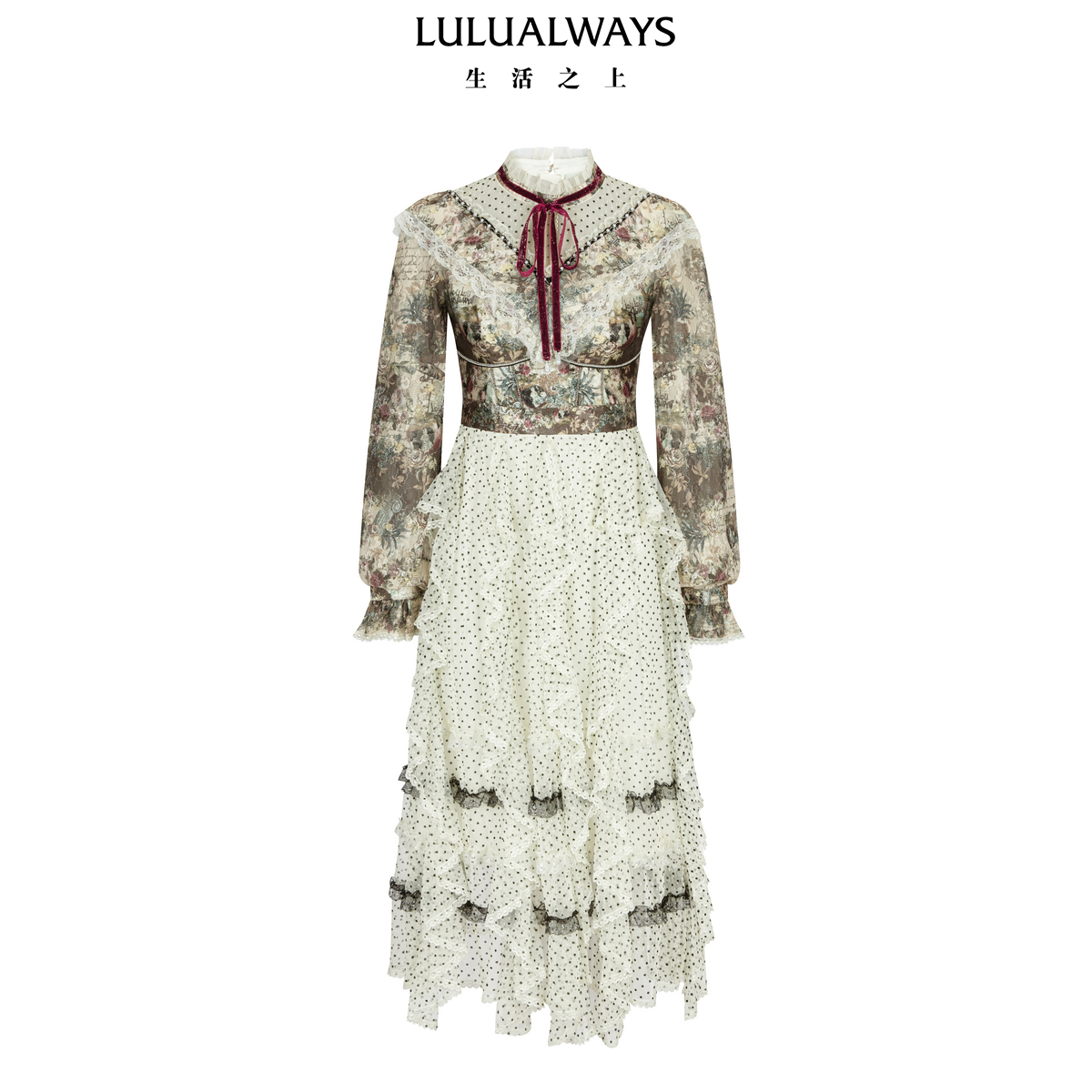 LULUALWAYS【商场同款】25秋季新款梦幻优雅少女风荷叶边连衣裙女