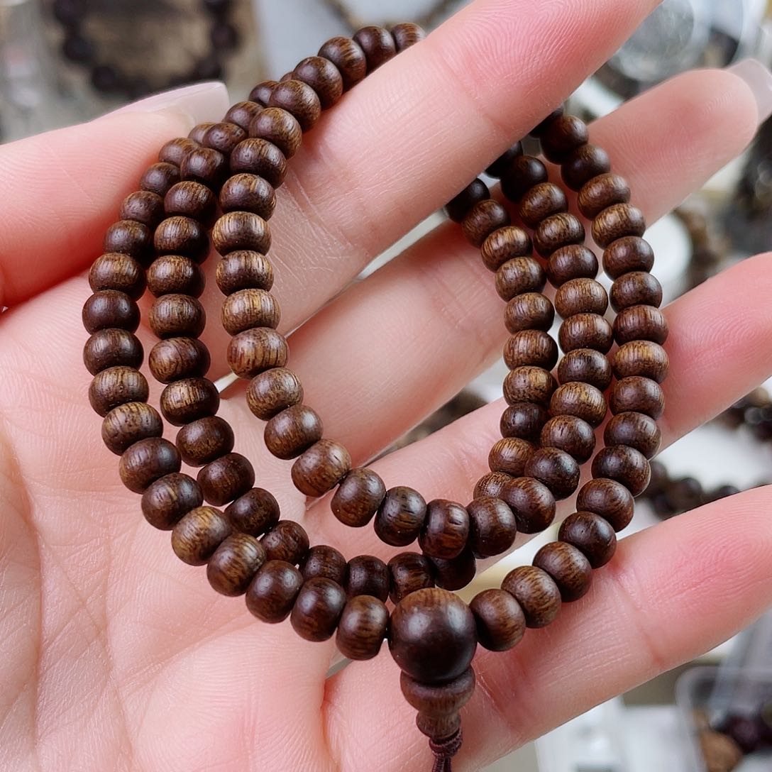 手串沉香越南富森红土沉玉化糖心古董老料0.6×108