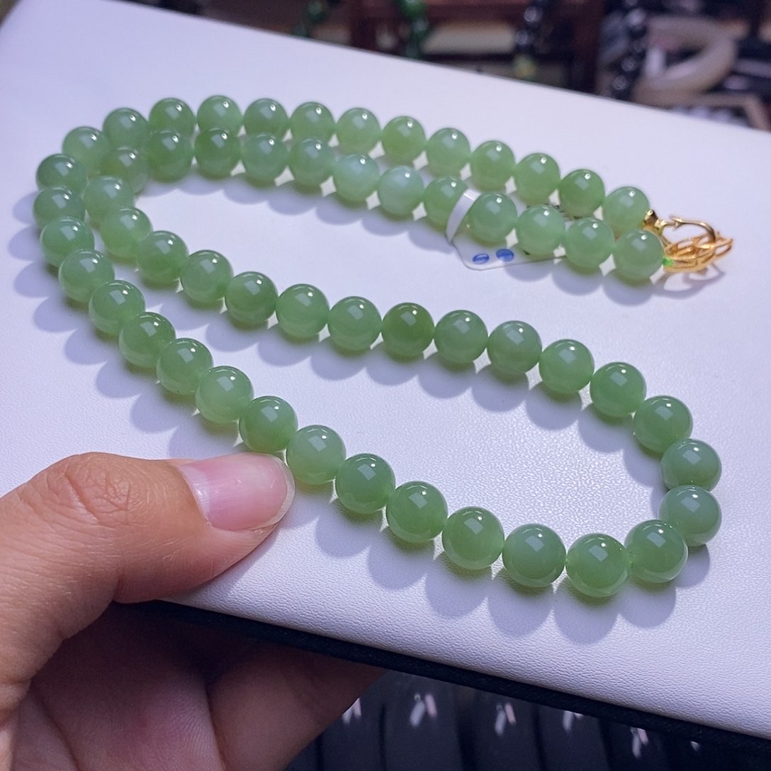 颈饰未镶嵌和田玉毕业级老坑料碧玉妈妈链8m