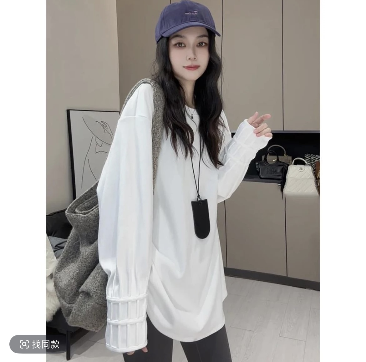 打底衫女圆领慵懒风秋冬洋气百搭耐磨T恤女德绒休闲提花长袖燕尾