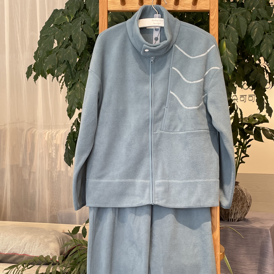 252-407朵朵秋冬新款男立领摇粒绒开衫拉链家居服套装
