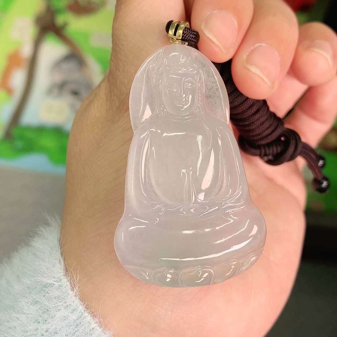 翡翠颈饰18K金镶嵌冰胶素衣观音