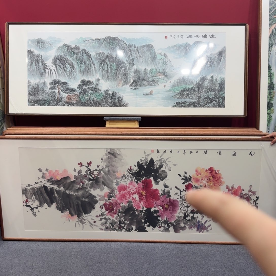 国画带框绘画210/80尺寸牡丹