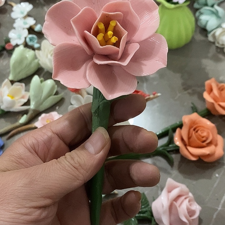 瓷片纯手工陶瓷花摆件瑕