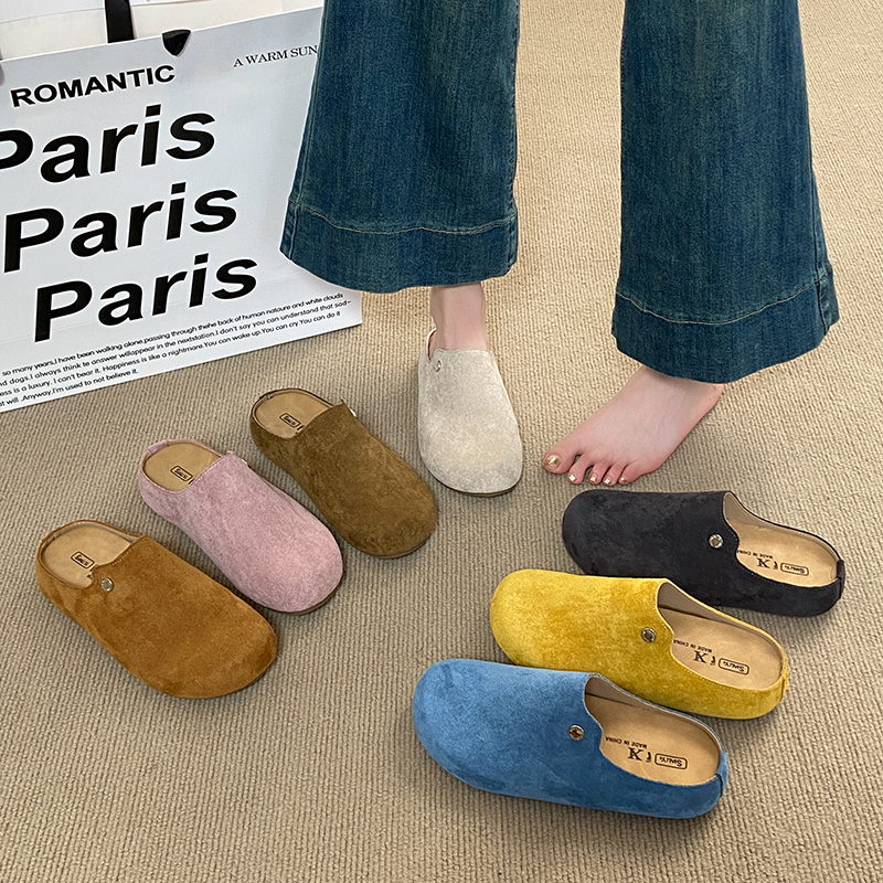 糖果色勃肯半托2025新款包头拖女鞋软底平底中跟3-5cm百搭