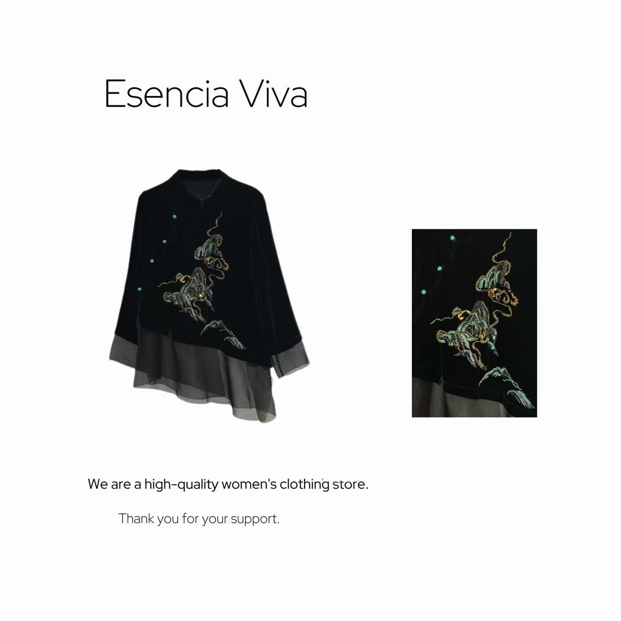 EV.【山水烟云】桑蚕丝绒新中式重工彩绣气质长袖上衣EVZZ0815