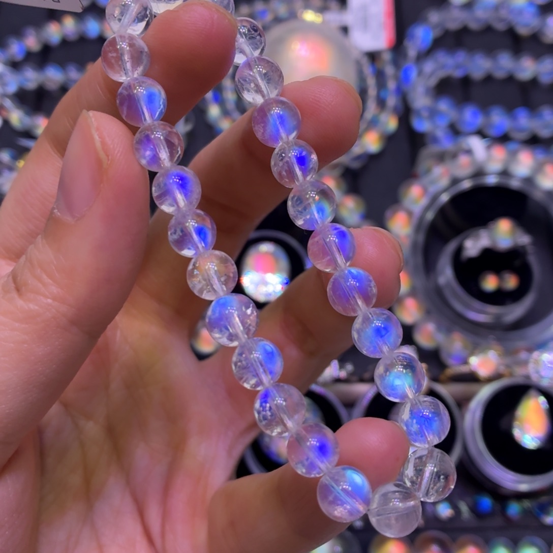 未镶嵌月光石手链印度料玻璃体蓝月光7.4mm