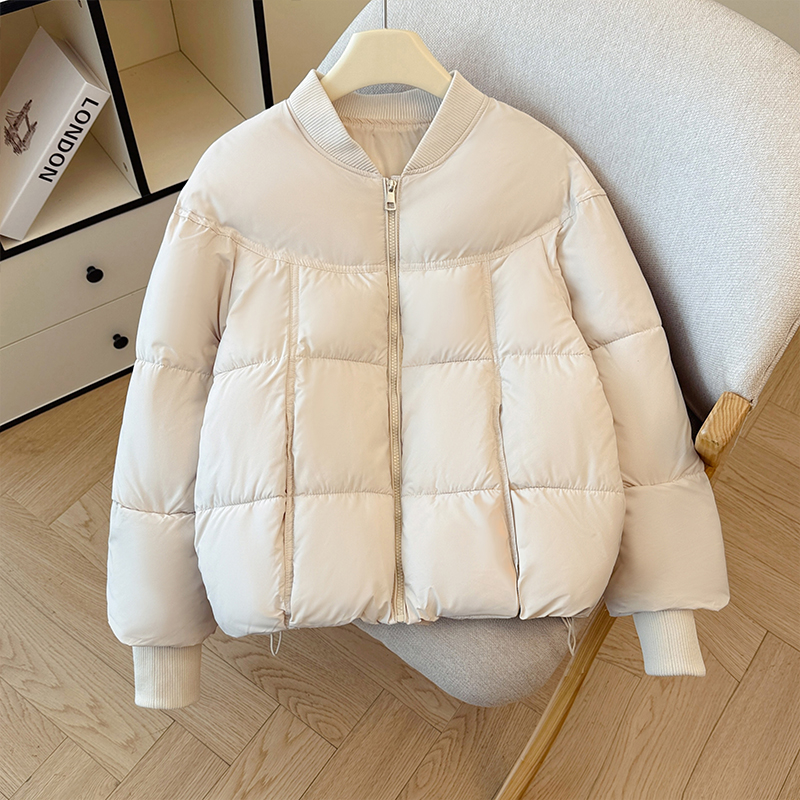 菲菲【502】棒球领棉服女短款2025冬季立领螺纹针织拼接面包棉服