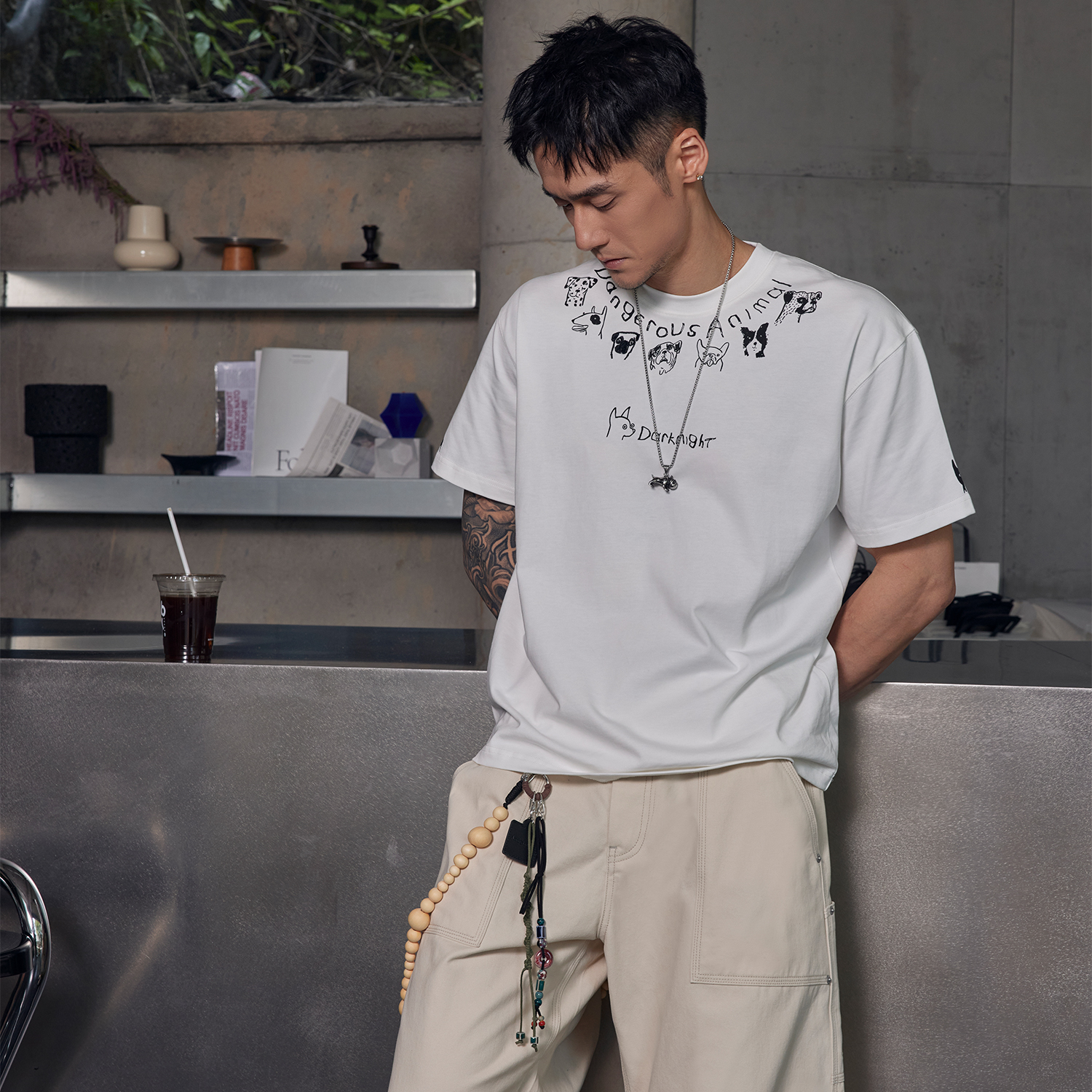 DRK小狗印花t新款男士宽松圆领纯棉百搭休闲夏季潮流街头短袖