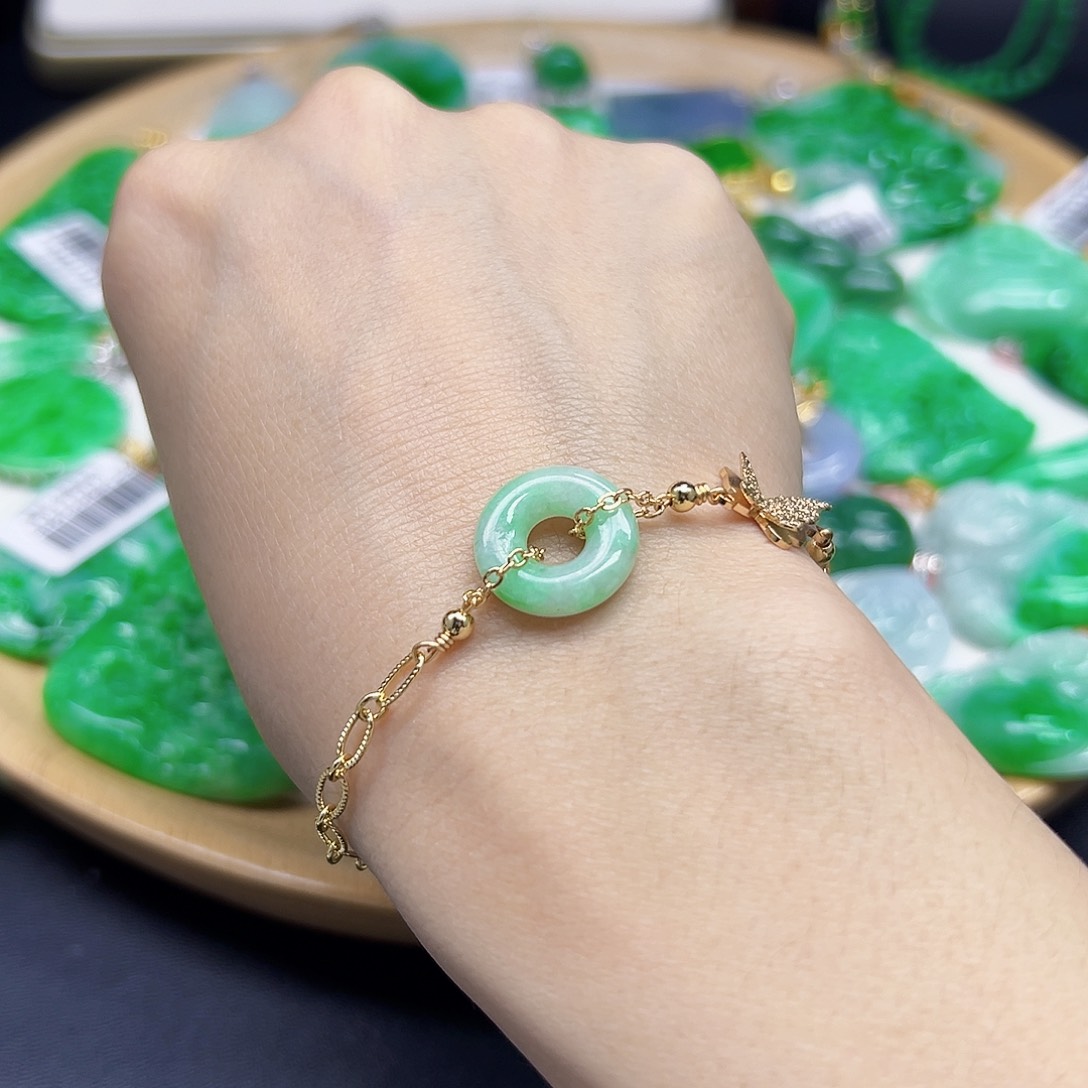 翡翠手链银S925镶嵌天然缅料A货一件