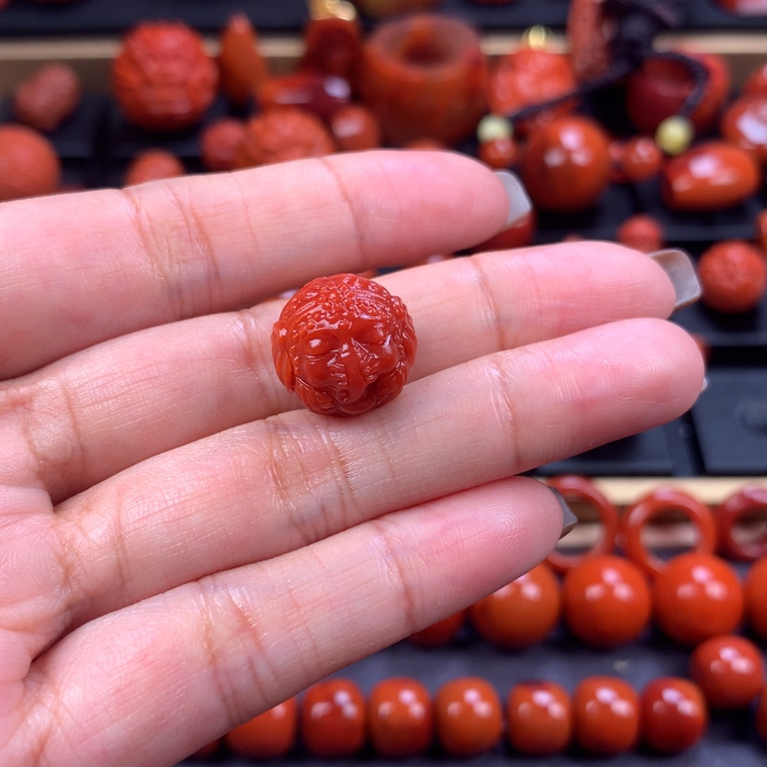 未镶嵌象神圆珠14mm南红玛瑙K*