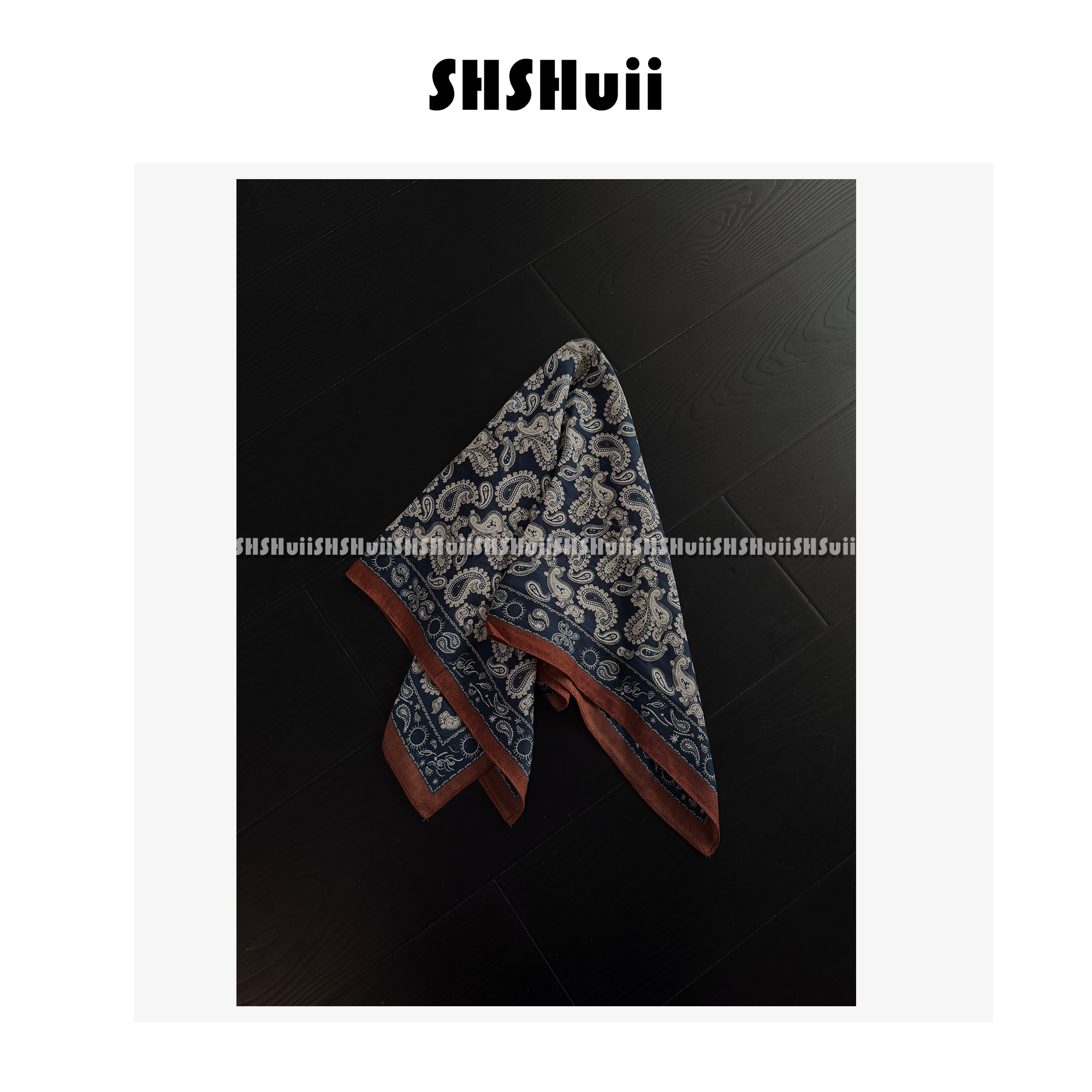  SSHuii【画报夫人】复古腰果花棉麻丝巾章若楠同款
