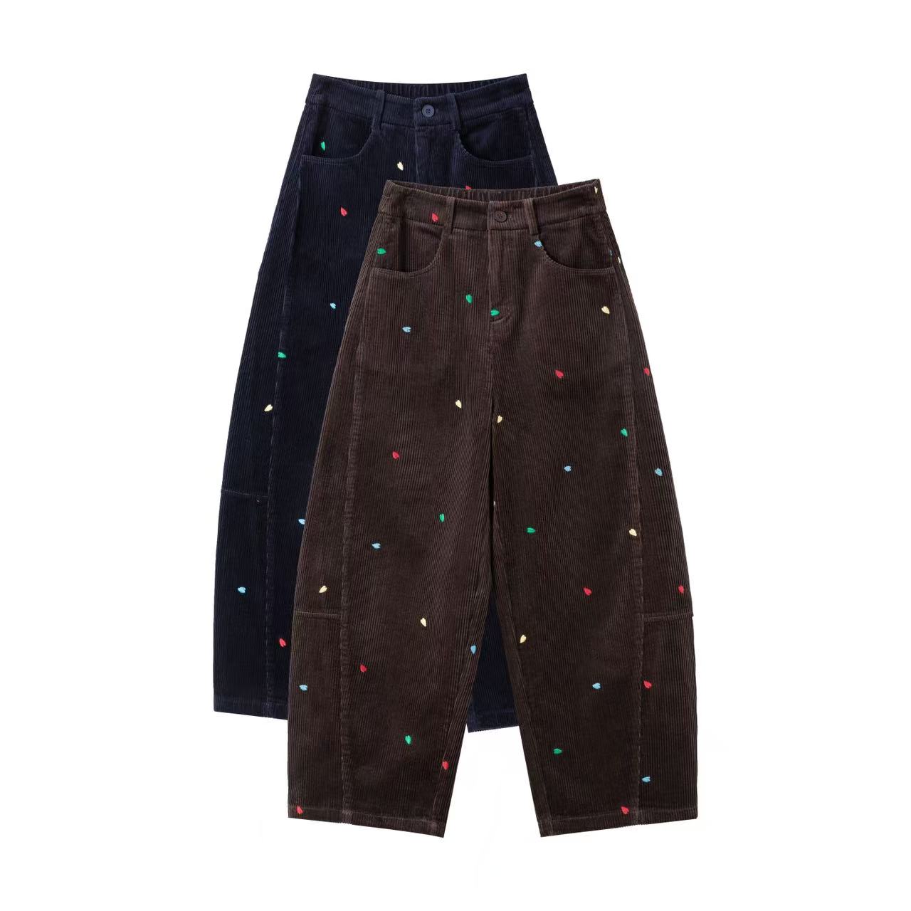 进口高端灯芯绒面料订制刺绣小爱心宽松遮肉显瘦休闲百搭山本裤女