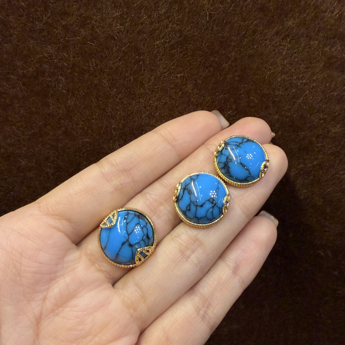 铜合金锆石耳饰 藏式绿石耳环女独特小众气质爆款耳钉两件套